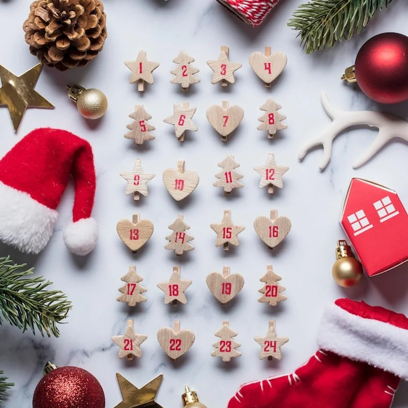 Świąteczny kalendarz adwentowy w tle