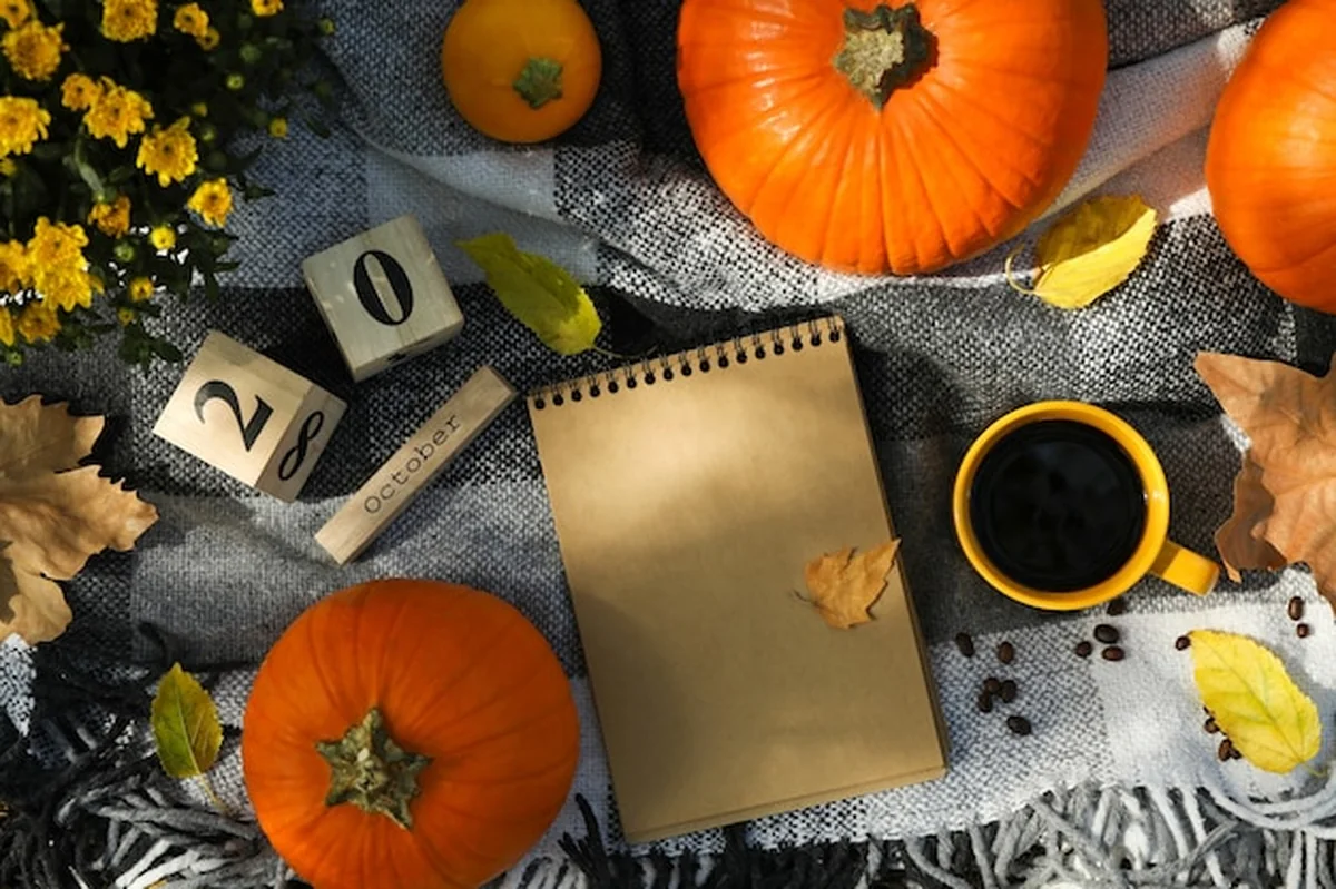 Jesienne dynie na zewnątrz, widok z góry