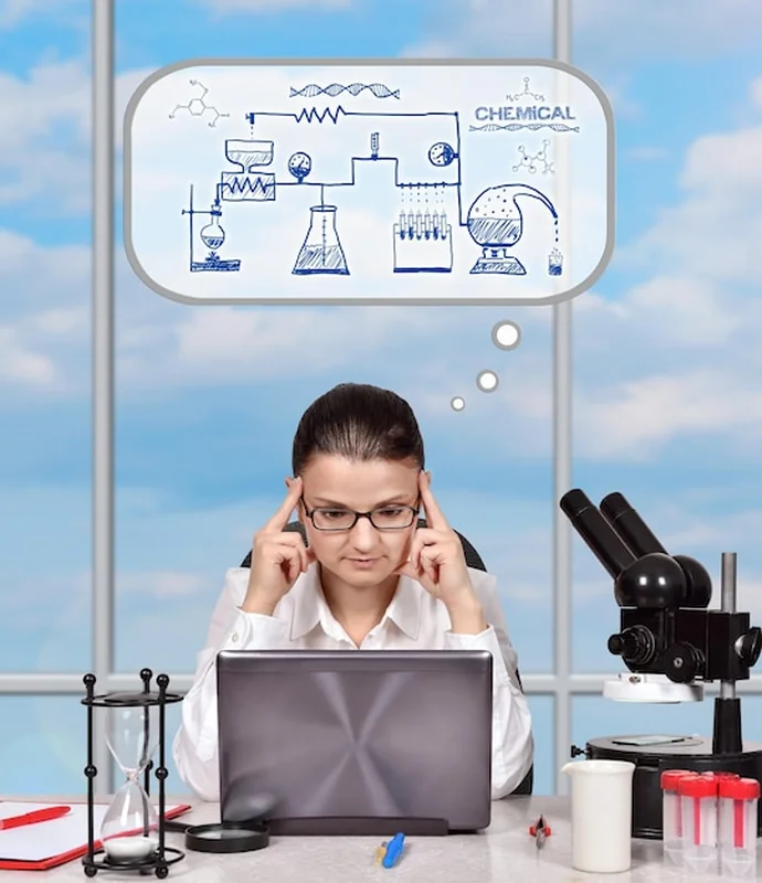 Kobieta naukowiec głowi się nad badaniami